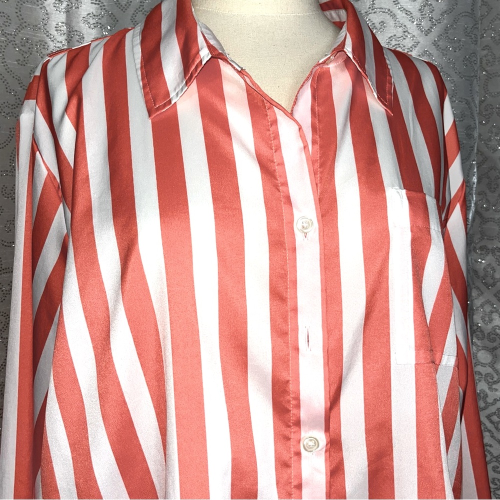 Van Halen Easy Fit Peach and White Striped Oxford Top
